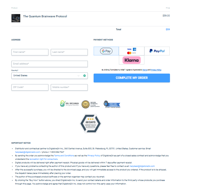 Quantum Brainwave Protocol Checkout Page